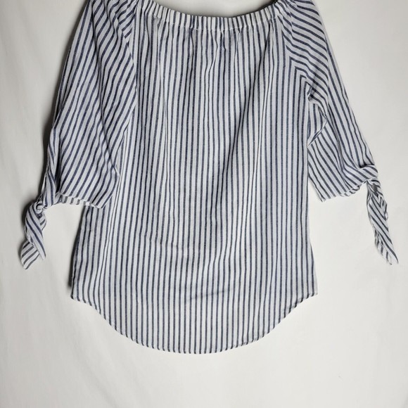 JJ’s Fairyland Women's Off Shoulder Blouse Striped Floral Embroider Size Medium - Picture 7 of 10